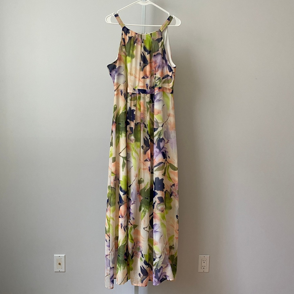 ModCloth Boho Flowy Floral Chiffon Sleeveless Halter Maxi Dress XL Multi Wedding